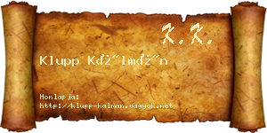 Klupp Kálmán névjegykártya